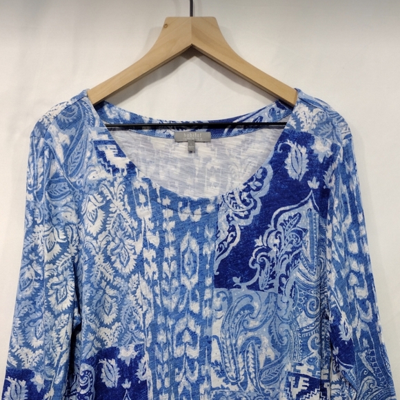 Habitat Paisley Asymmetrical Blouse Womens L Blue Artsy Retro 90s Cottagecore - Picture 3 of 9